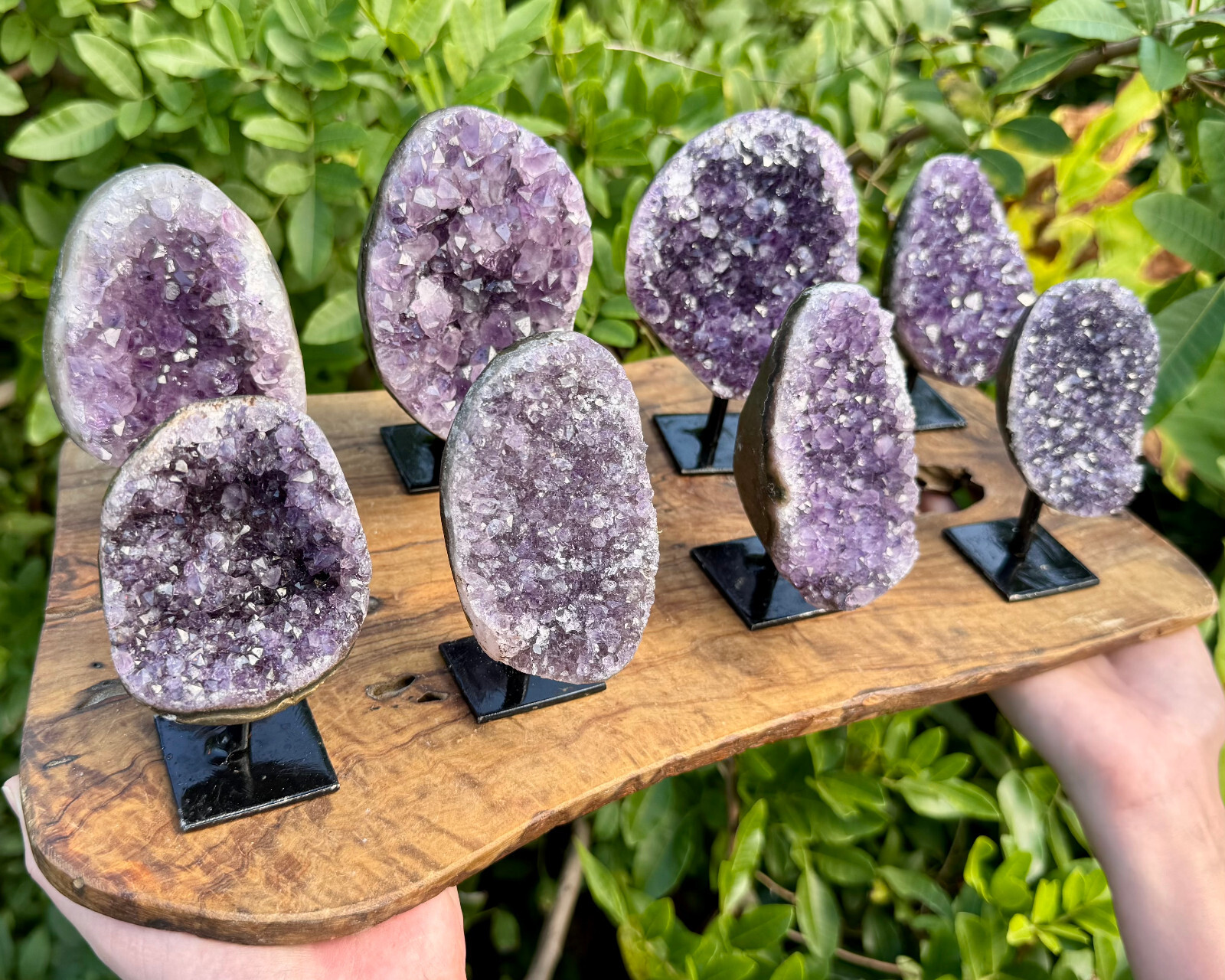 Amethyst Crystal Geodes On Metal Stands – Natural Amethyst Cluster Specimens