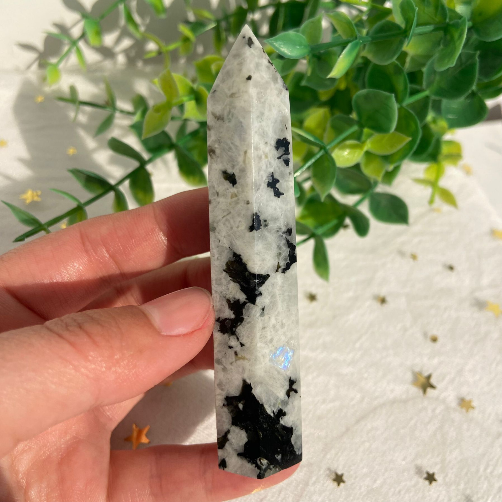62g Moonstone Tower Point Quartz Crystal Specimen Polished Healing