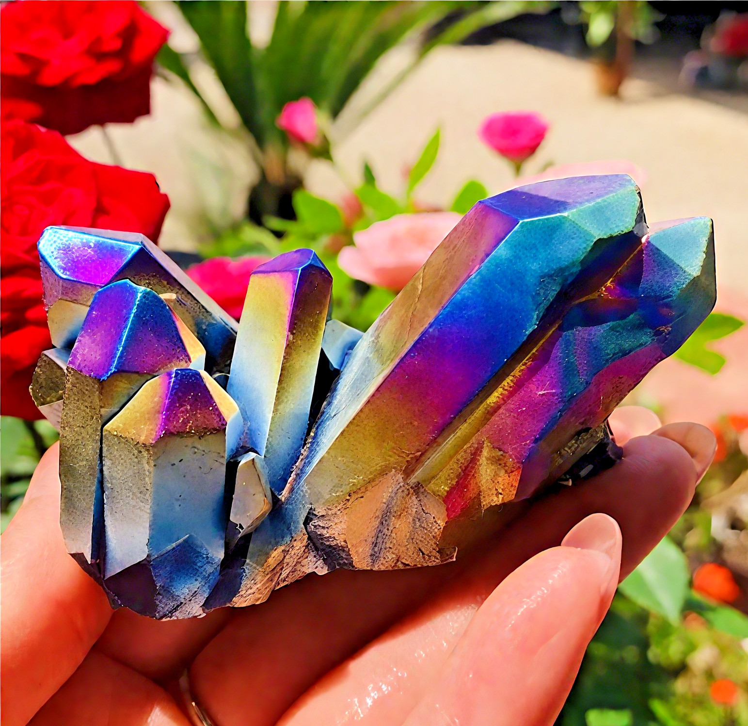 80-100g Titanium Aura Rainbow Quartz Crystal Multicolor Cluster Healing Gifts