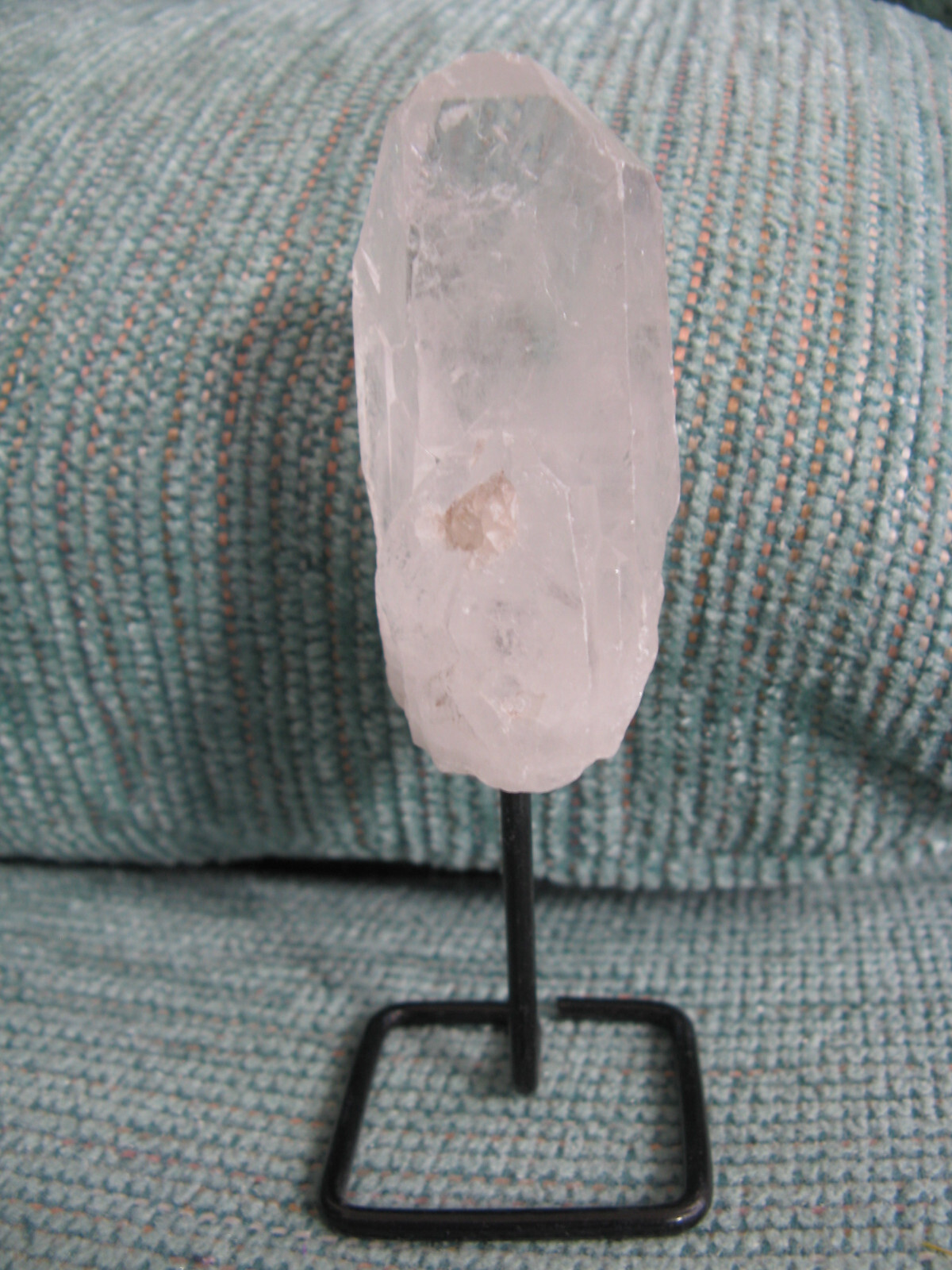 NEW LG CHUNKY ROUGH NATURAL ARKANSAS TWIN QUARTZ CRYSTAL POINT ON METAL STAND