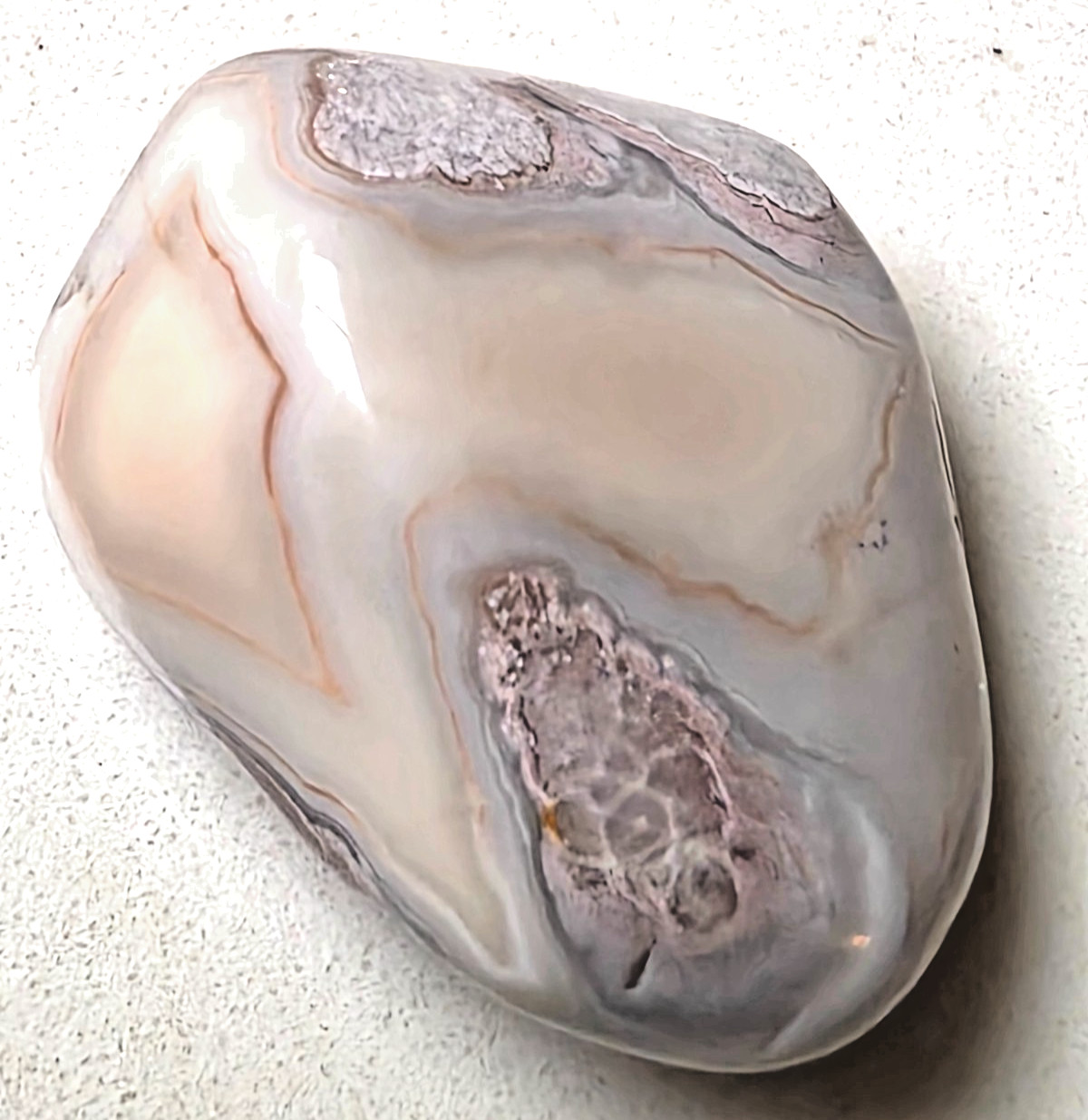 POLISHED BEAUTIFUL BOTSWANA AGATE, Banding & cluster eyes Pink / Grey