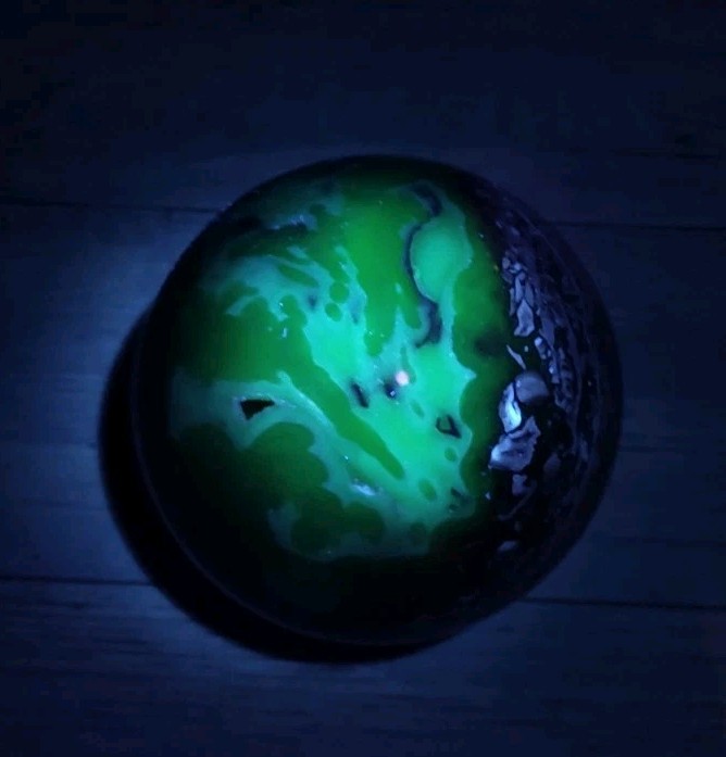 3LB 14OZ, UV REACTIVE VOLCANO AGATE CRYSTAL DRUZZY SPHERE, 106MM DISPLAY SPHERE