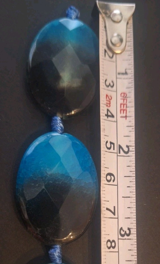 Natural Agate Teal Black Strand 10 Inches Faceted Flat Stones A-5