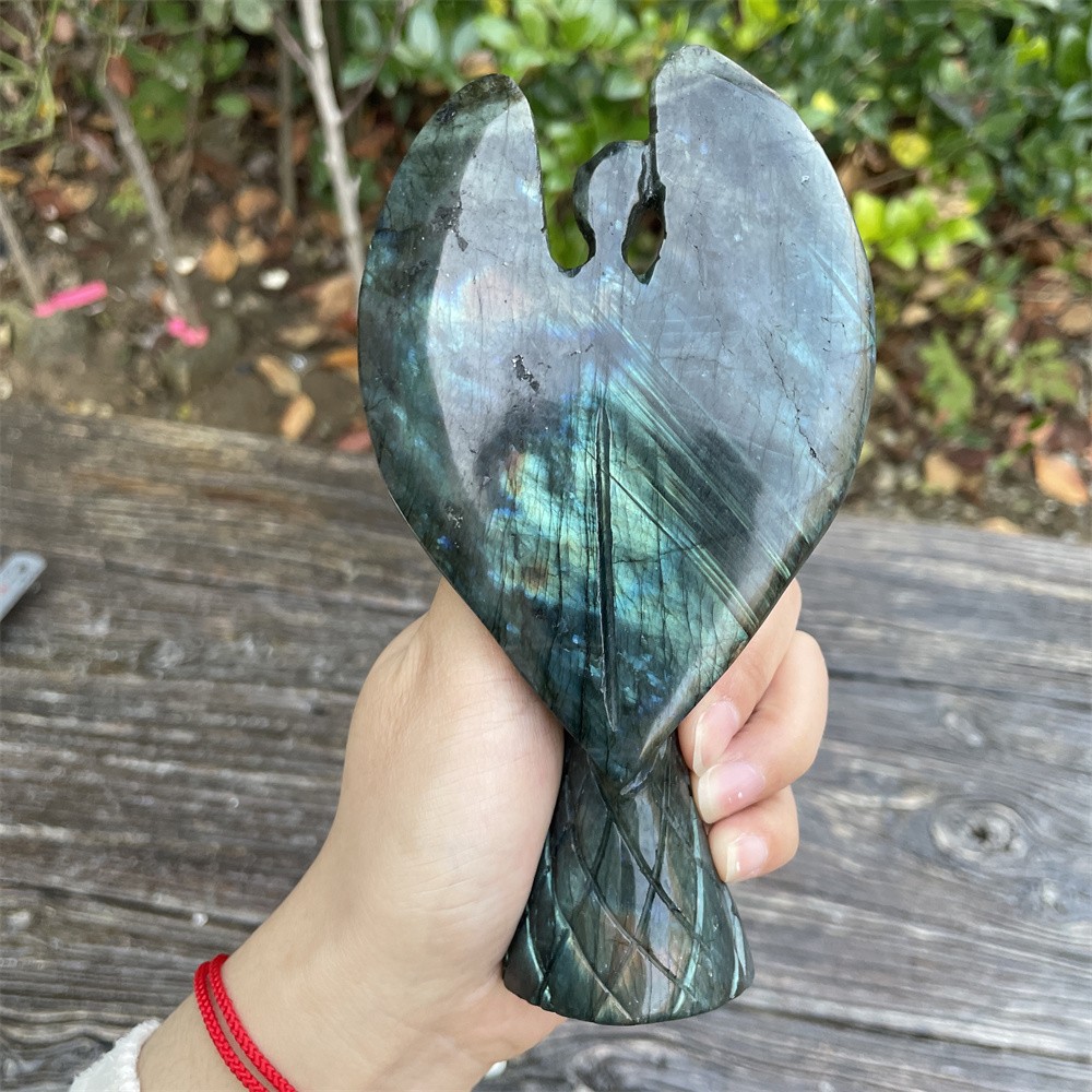 0.7LB 5.9″Natural Labradorite Angel Statue Crystal Heal Carving Energy Decor