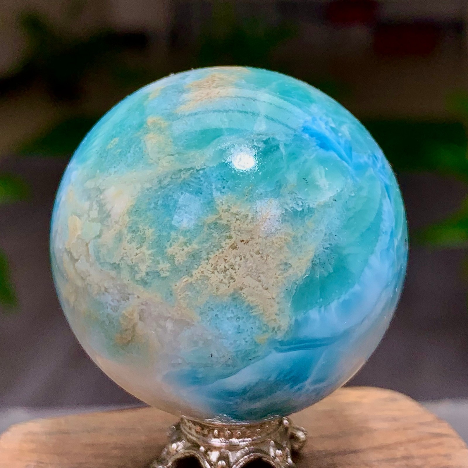 87G Natural larimar Gorgeous rough Crystal Sphere Ball Healing