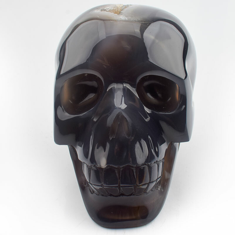 4.5″ Natural Geode Agate Human Skull Collectibles Metaphycal Healing,1246g