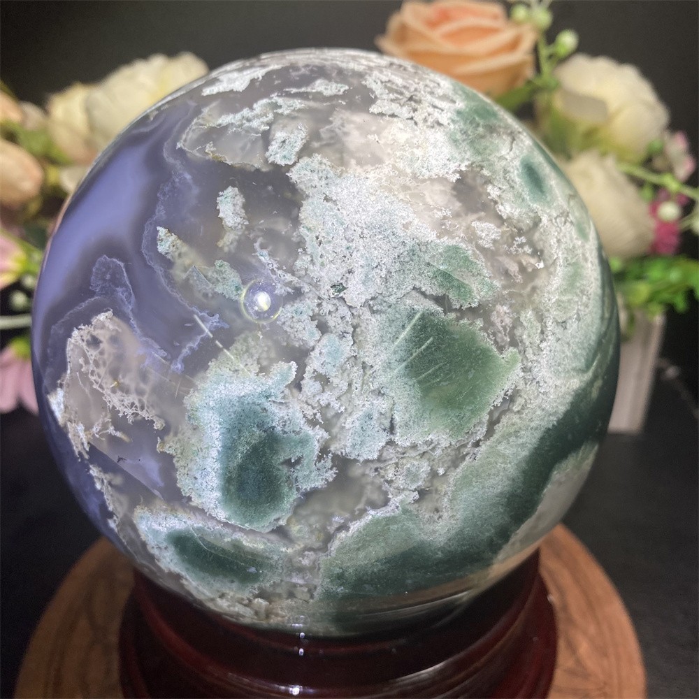 7.1LB 4.7″Natural A++Green Moss Agate Sphere Crystal Reiki Healing Ball Decor