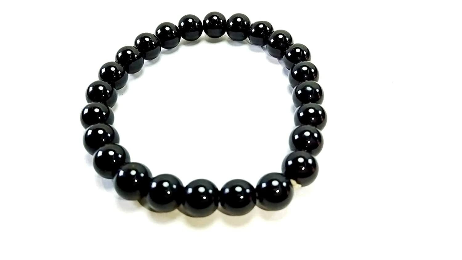 Black Obsidian Smooth Round Gemstone Beads Elastic Cord Bracelet 8 mm size