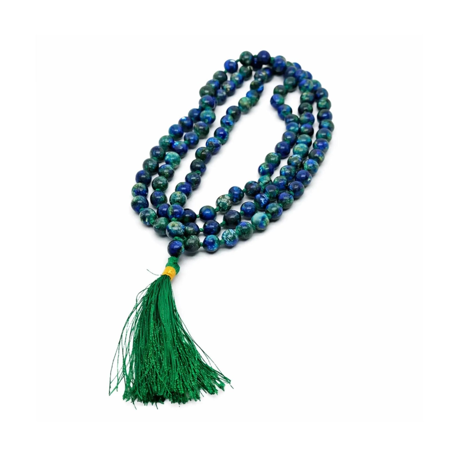 Chrysocolla Bead Necklace 43 Inch Knotted 8mm Gemstone Strand Tassel & Bag