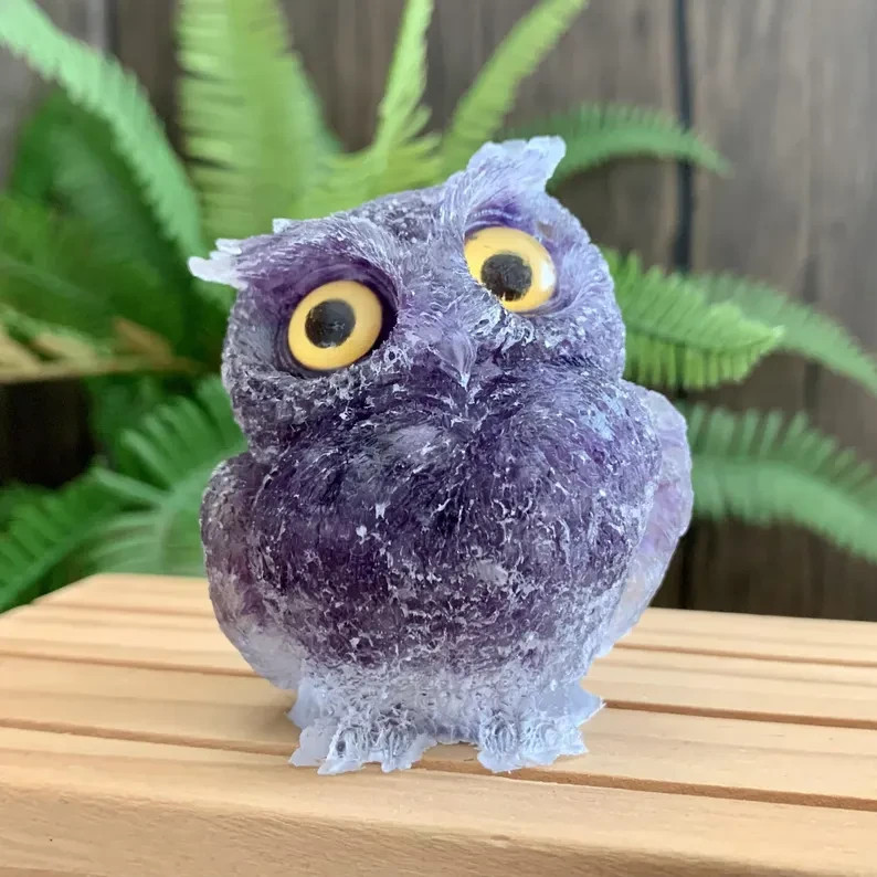 Natural Amethyst Crystal Orgone Owl Figurine Statue Carving Home Decor 2.5″