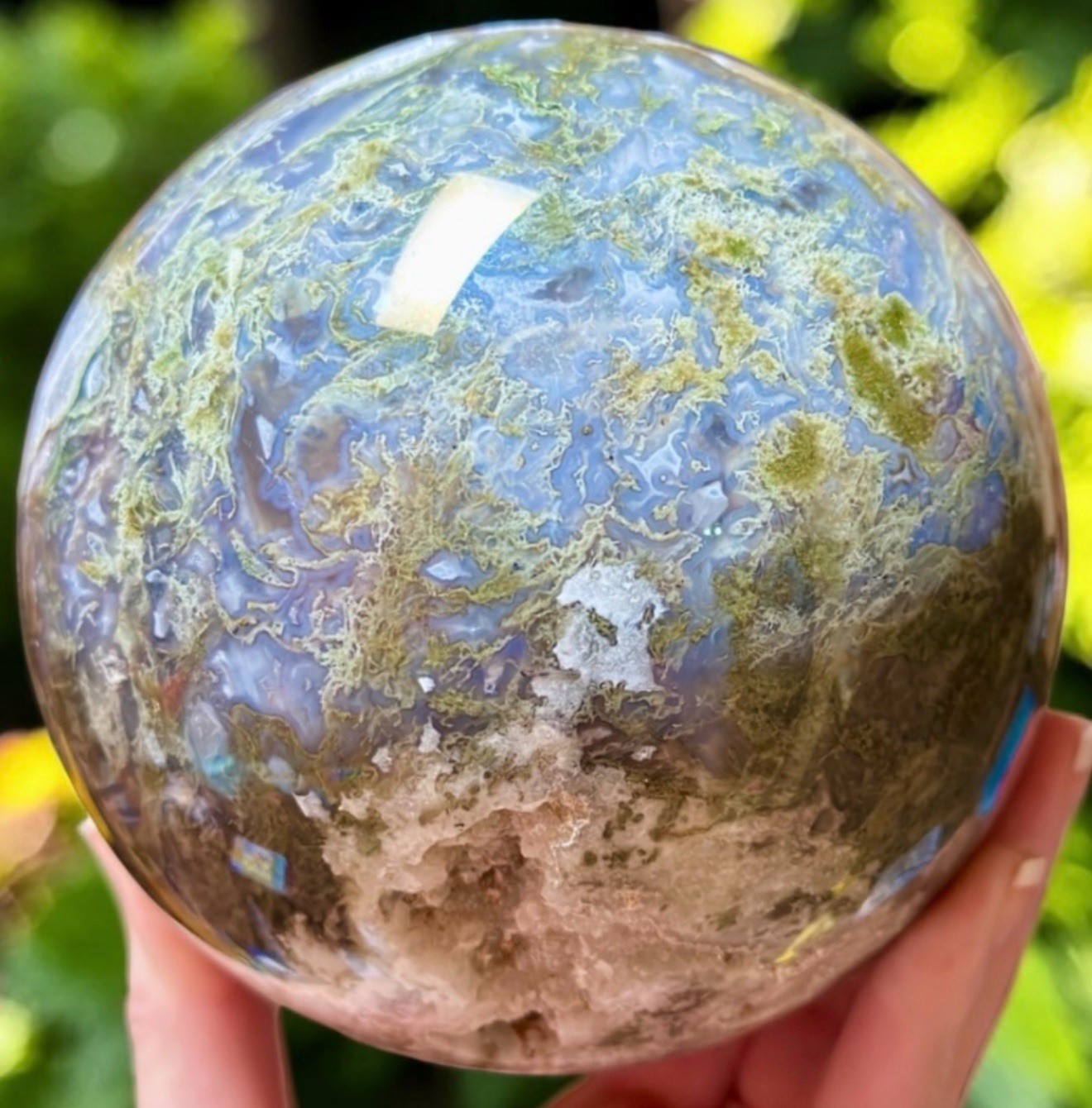 XLarge Moss Agate Sphere 4.5 lb 4” Crystal Ball Druzy Quartz Natural Green