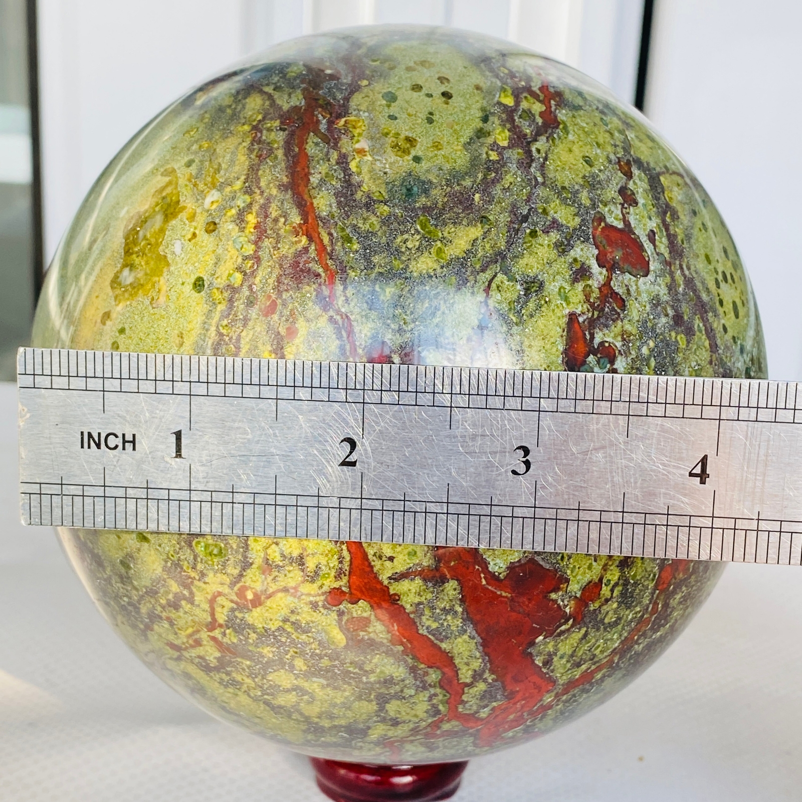Natural dragon blood stone quartz sphere crystal ball reiki healing 4040G