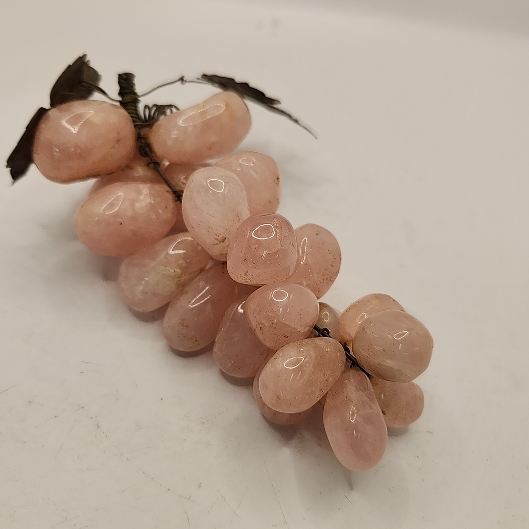 Vintage Rose Quartz Grape Cluster Pink Brass