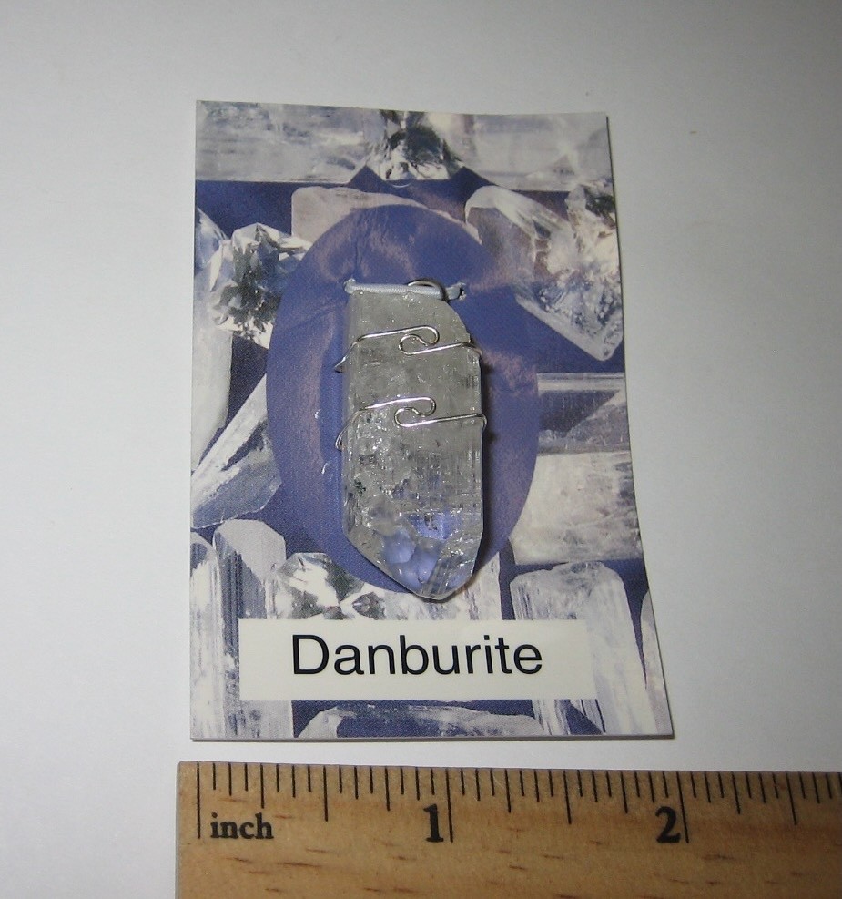 1.25″ A+ NATURAL DANBURITE CRYSTAL POINT STERLING SILVER WIRE WRAP PENDANT *3