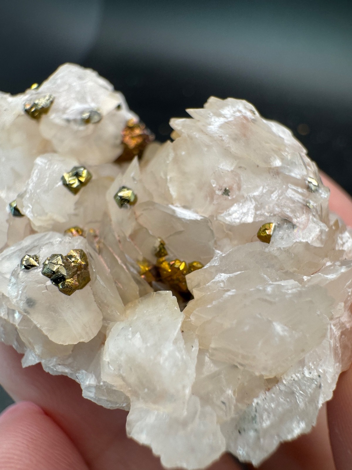 6722 Chalcopyrite on Pink Petal Calcite Hu Bei 44g