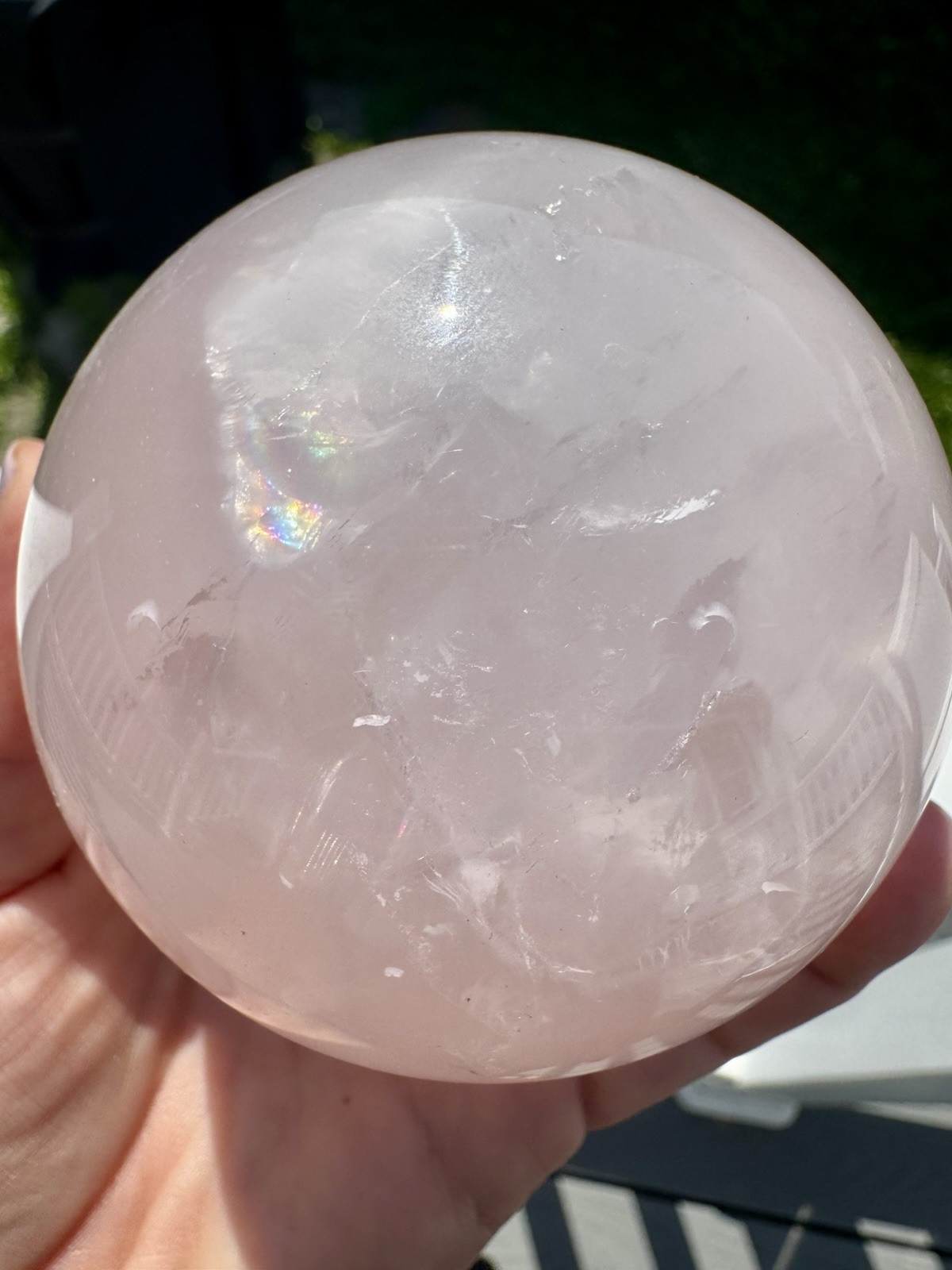 Big Over 3 Inches rose Quartz Sphere With Rainbows.