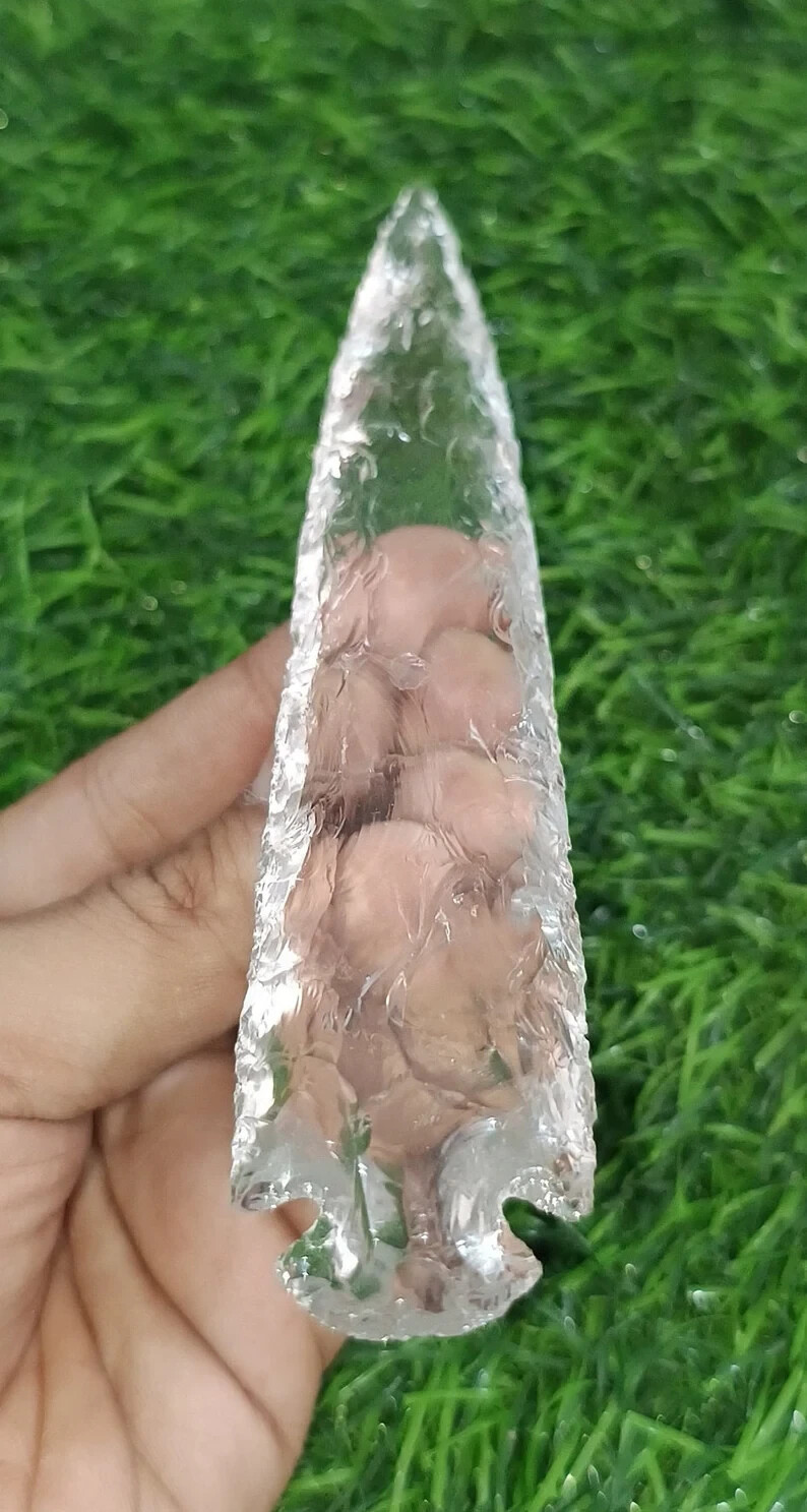 Large Rock Crystal Quartz Arrowhead, Glass Crescent Gemstone for Jewelry Making