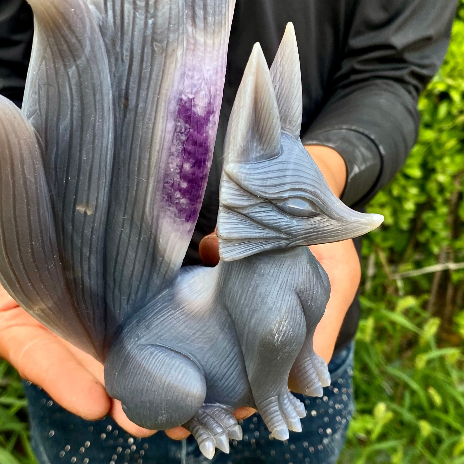 3.99LB Natural Agate Geode Hand Carved Nine-tailed Fox Quartz Crystal Decor