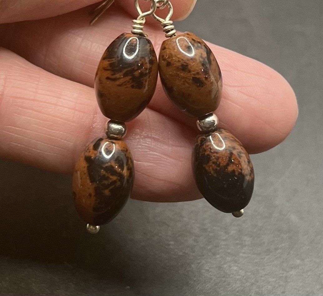 Mahogany Obsidian Polished Stone & Handmade Earrings set