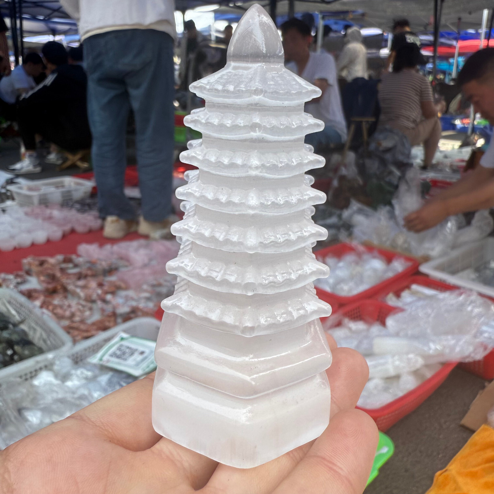 3.8″ Natural White stone paste Pagoda of Cultural Prosperity Reiki Heal