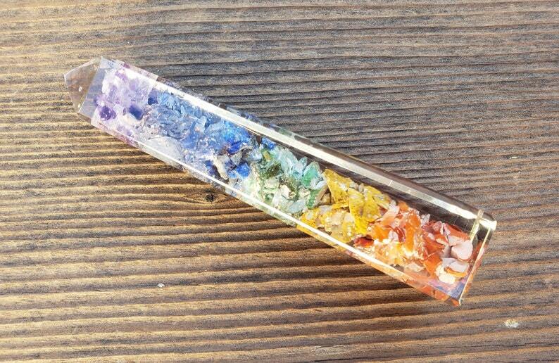ORGONE 7 CHAKRA LAYERED TOWER GEMSTONE ORGONITE (ONE)