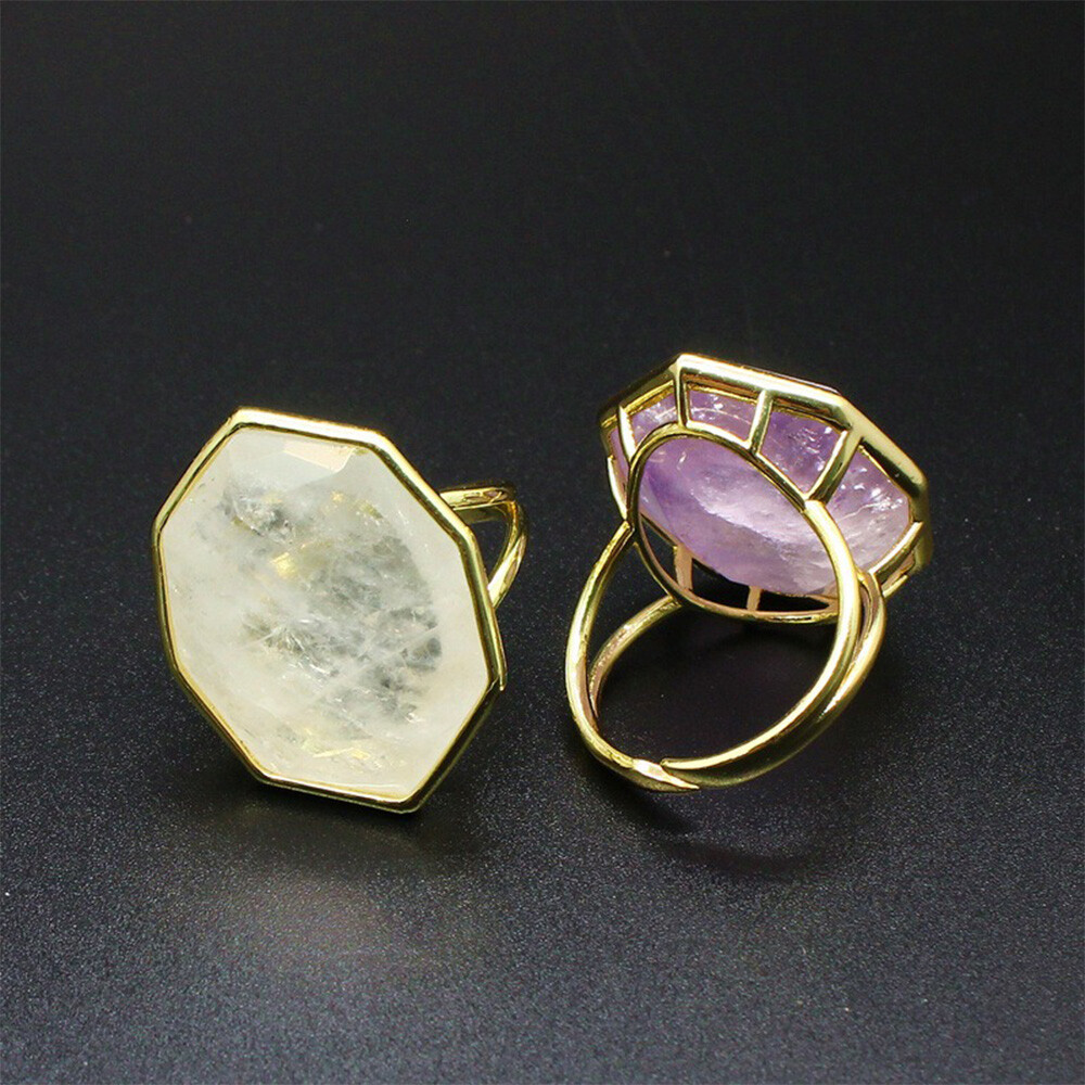 1pc Polygon Chakra Faceted Crystal Ring Gemstone Quartz Jewerly Gifts Adjustable