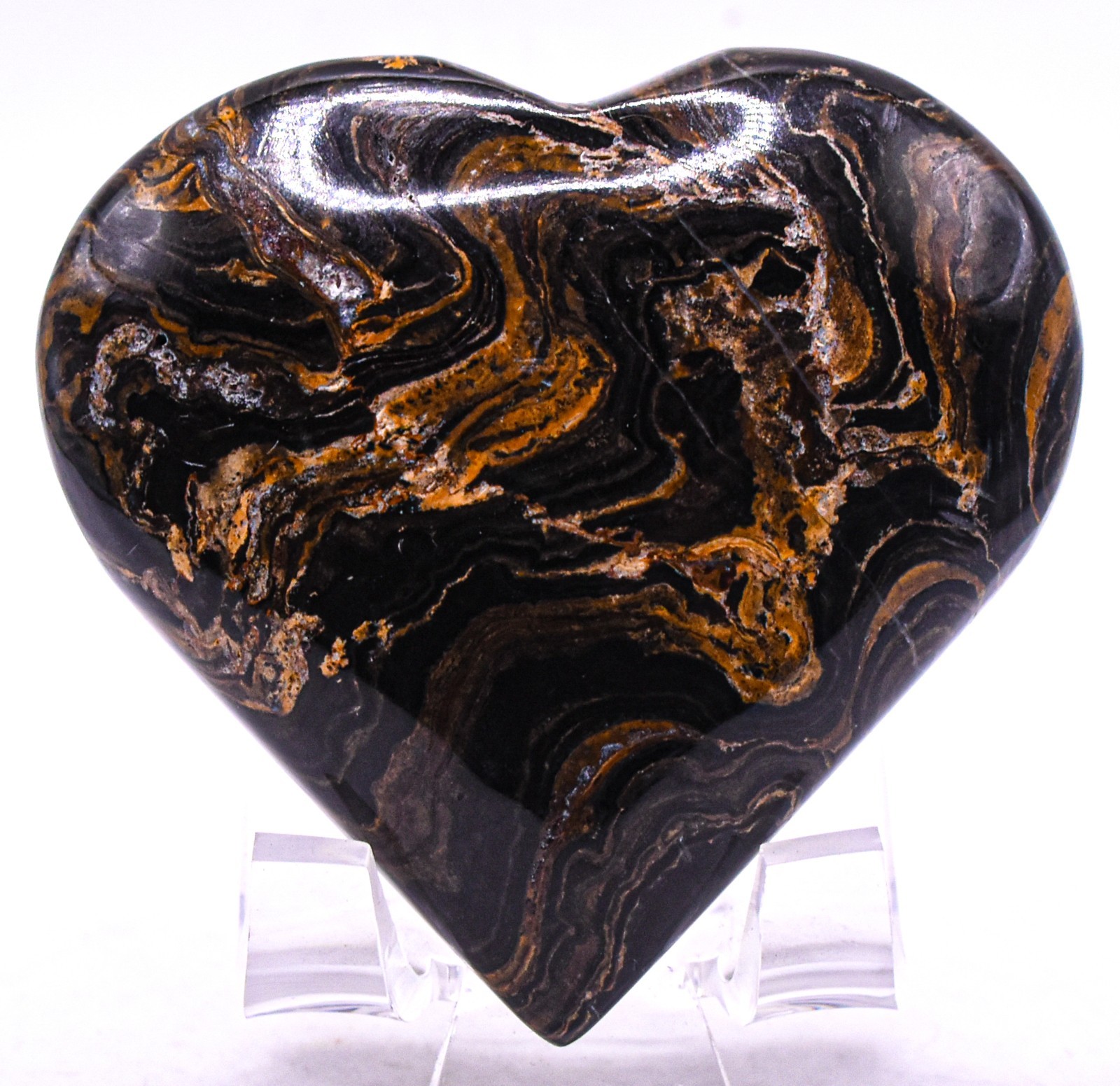 2.5″ Stromatolite Heart Polished Waved Black Brown Algae Fossil Mineral – Peru