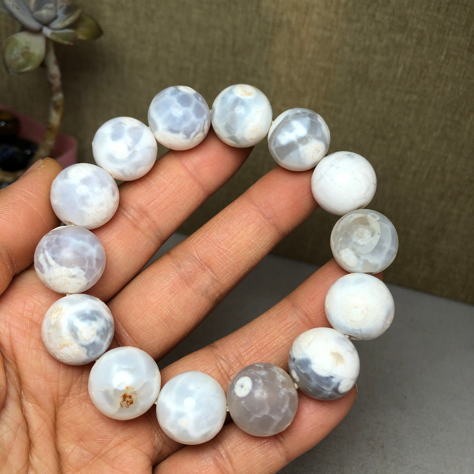 1pcs wholesale Natural sakura rough Crystal chain beads bracelet 15-16mm A2792