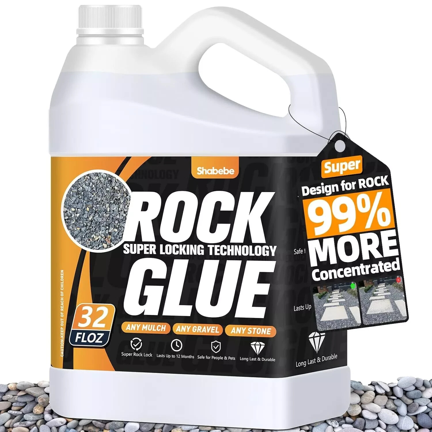 Rock Glue, Mulch Glue 32OZ- Fast-Drying Adhesive for Landscaping Rocks, Small