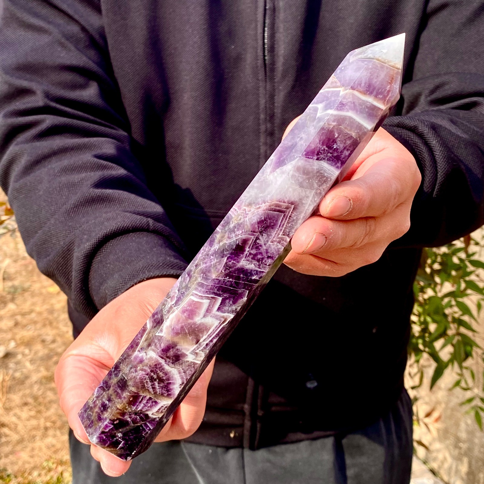 1.12LB Natural Dream Amethyst Crystal Column Wand Obelisk Point Reiki Healing