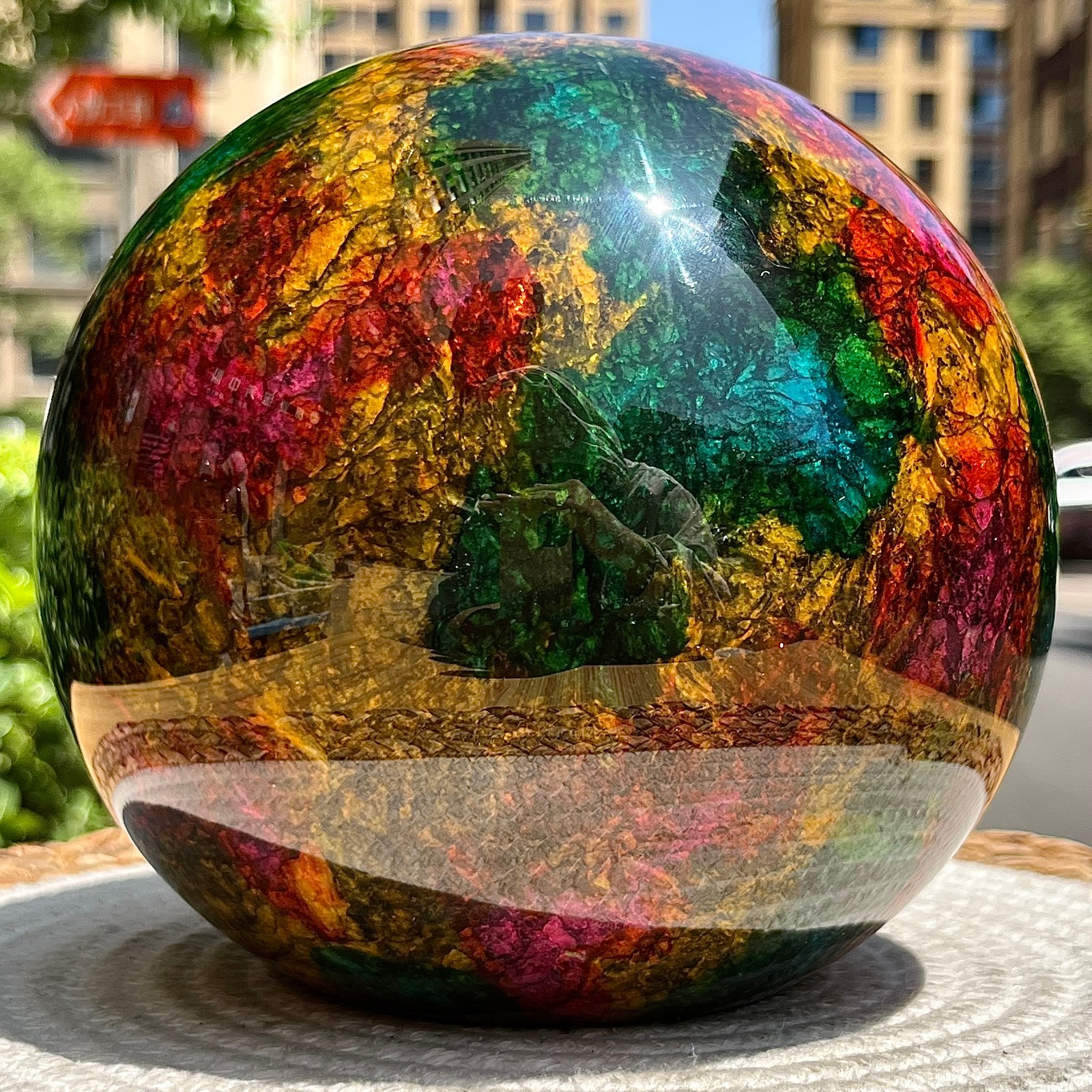 Natural Seven Colors Jade Polished Half Sphere with Flat Base for Decor 11.1 lb