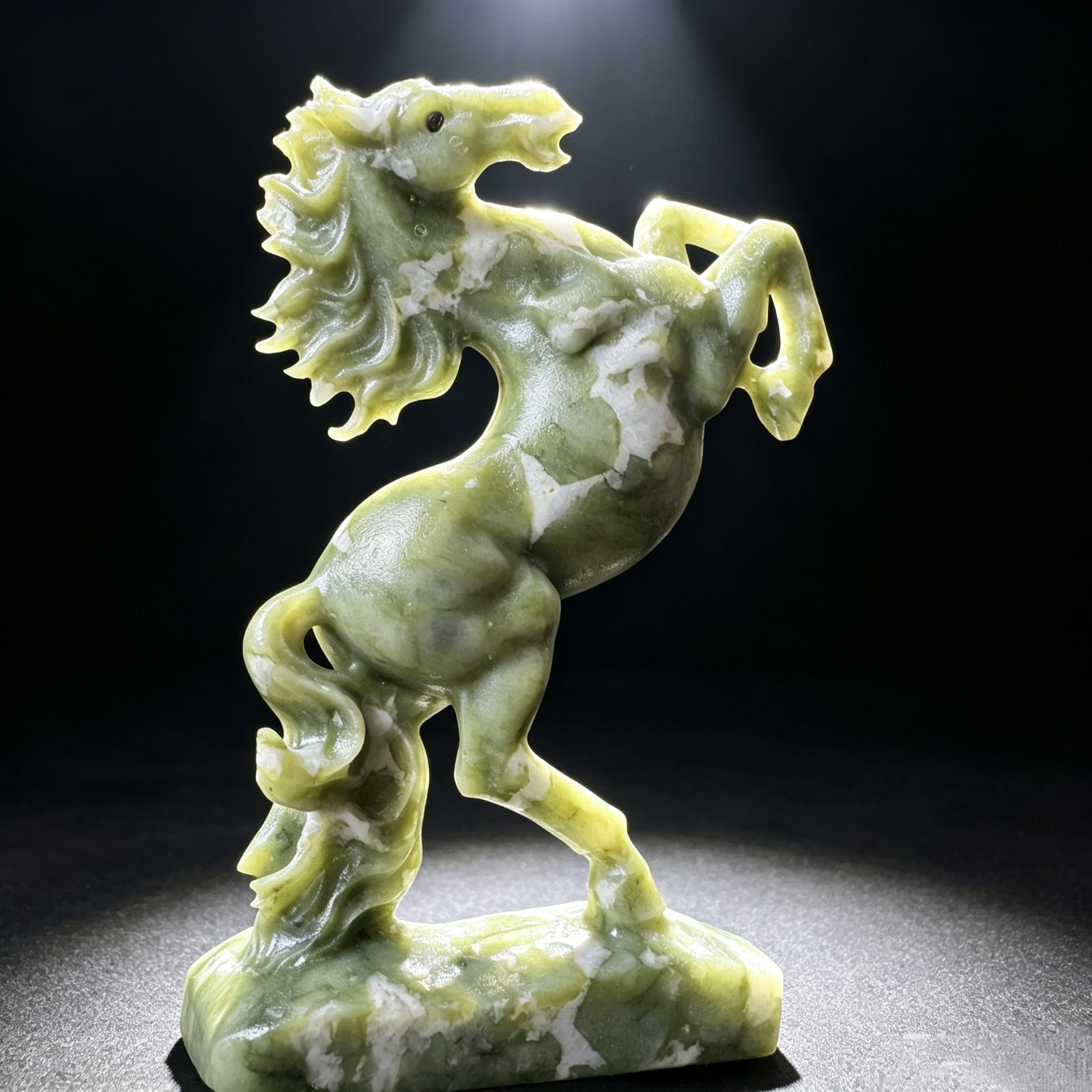 Natural Jade Horse Figurine Finely Carved Stone Animal Sculpture Desk Decor 5″