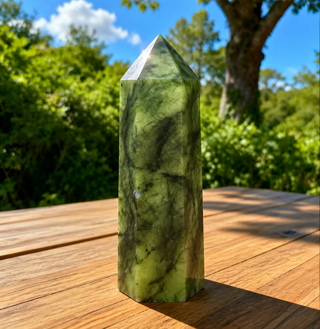Natural Nephrite Jade Tower Healing Crystal Wand Obelisk Home Decor Reiki Stone
