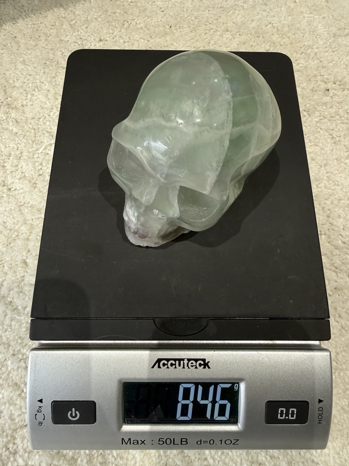 Large Natural Green And Purple Fluorite Crystal Carved Polished Skull 1lb 13oz