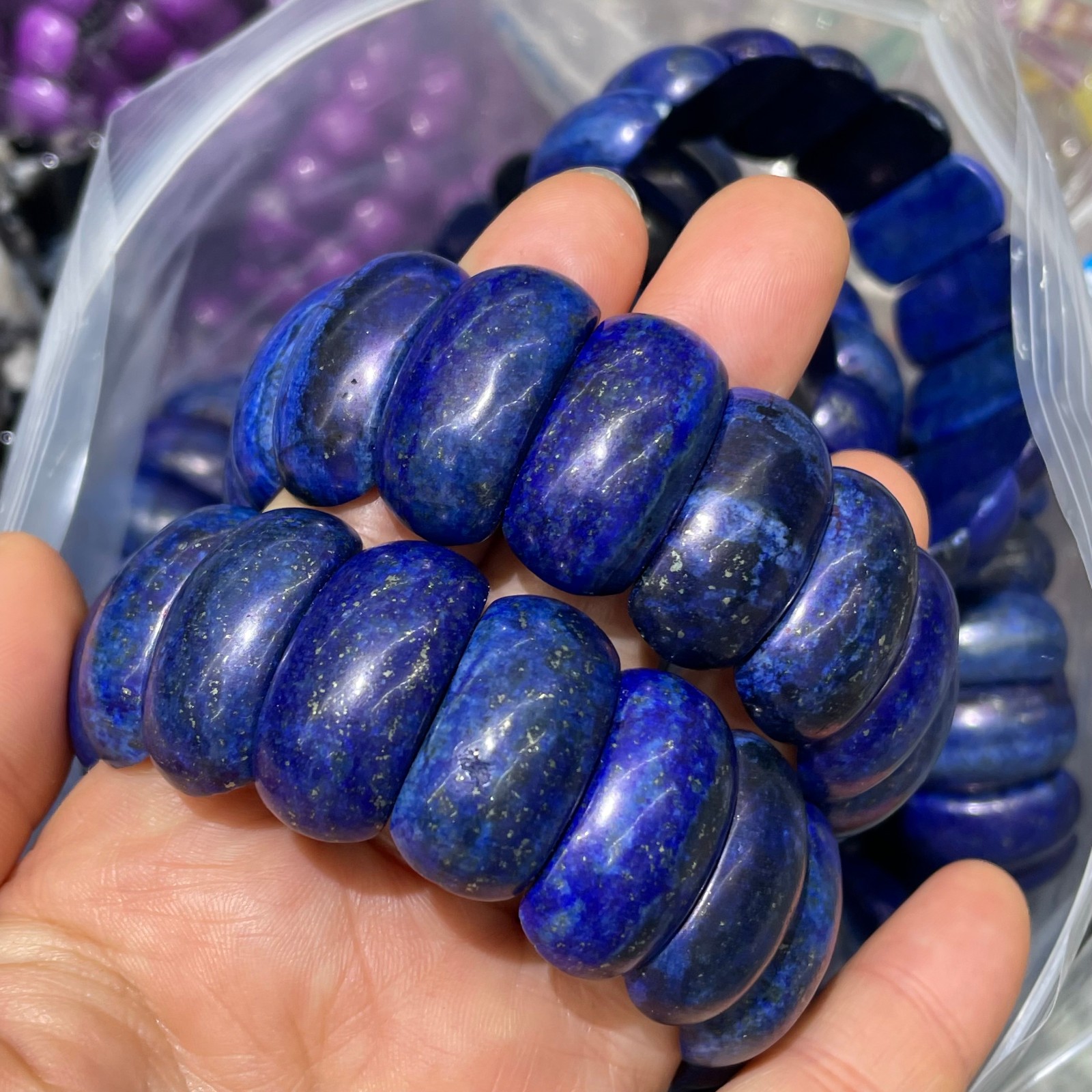 1pc Natural lapis lazuli Stone Elastic Rope Bracelet #40