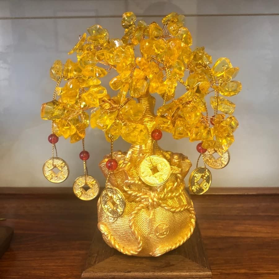 Beautiful Potted Golden Yellow Crystal Fortune Tree – Ideal Gift for All Seasons