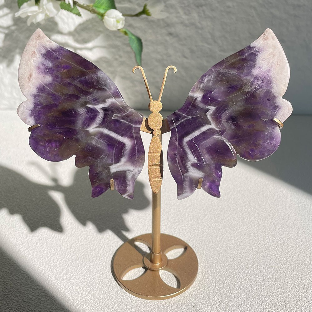 Carved Crystal Butterfly on Stand Natural Healing Stone Figurine Home Decor Gift