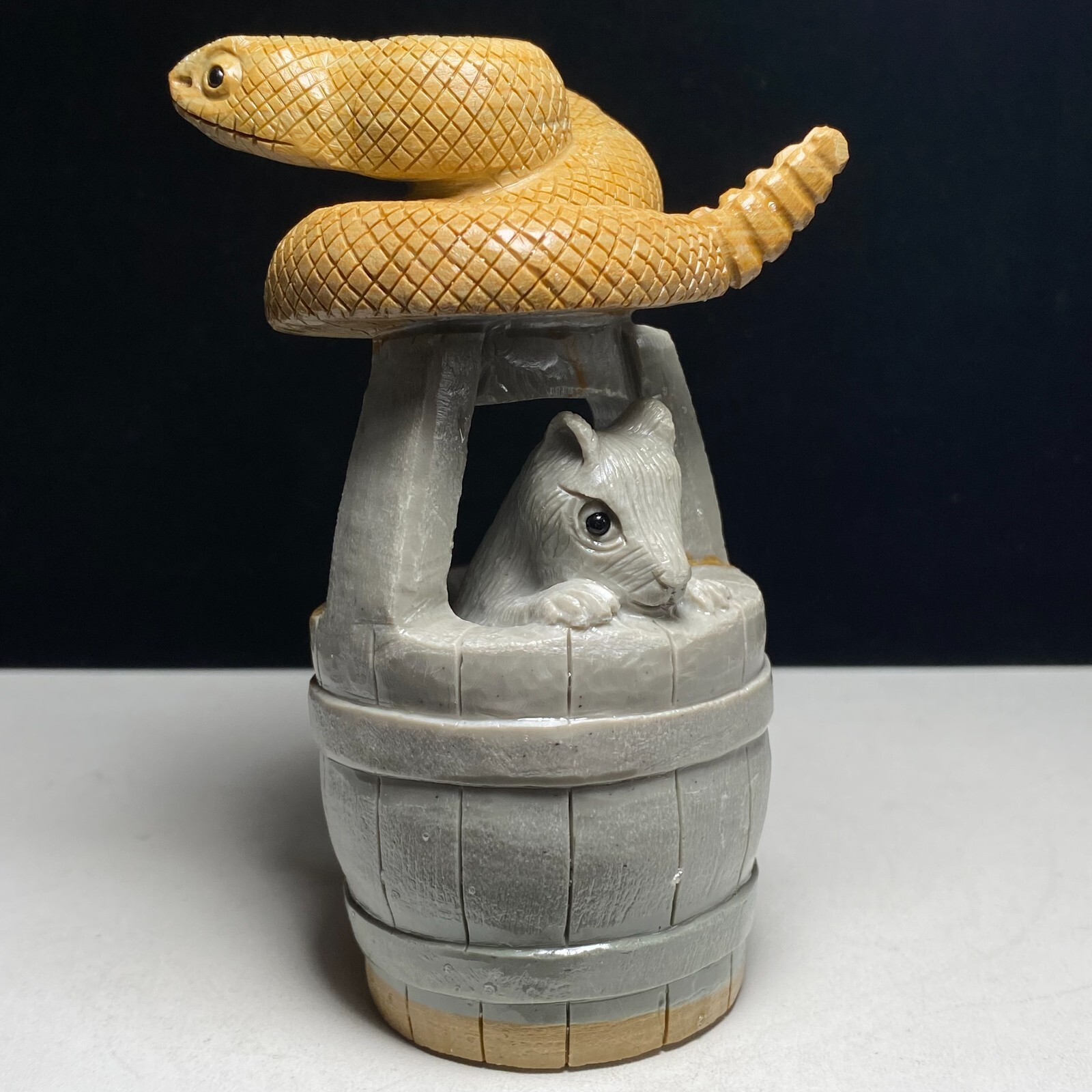 Natural Crystal Quartz Mineral Specimen, Songhua Stone, Handcarved Snake, Mouse