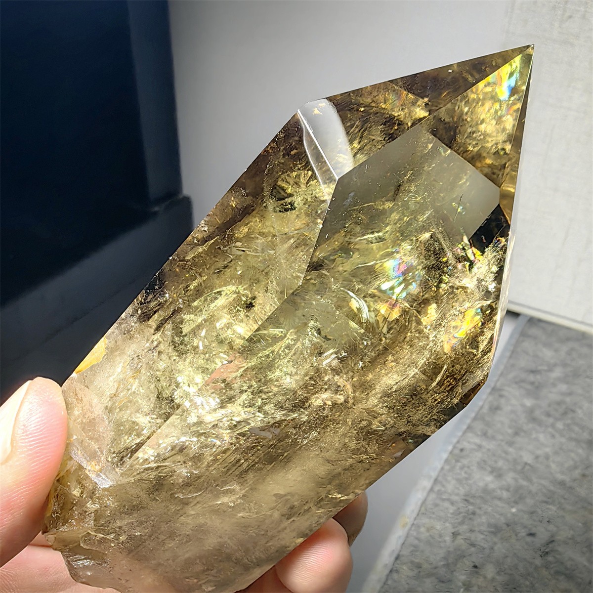 390g Natural rainbow Citrine crystal Obelisk wand point healing specimen L37