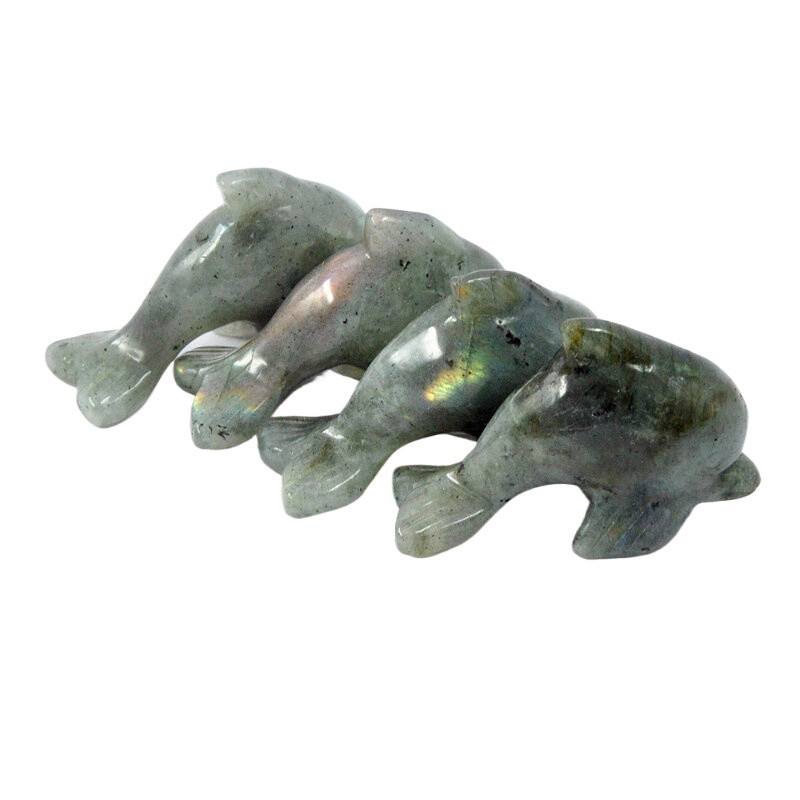 Natural Labradorite Quartz Crystal Dolphin Gemstone Statue Mini Energy Amulet