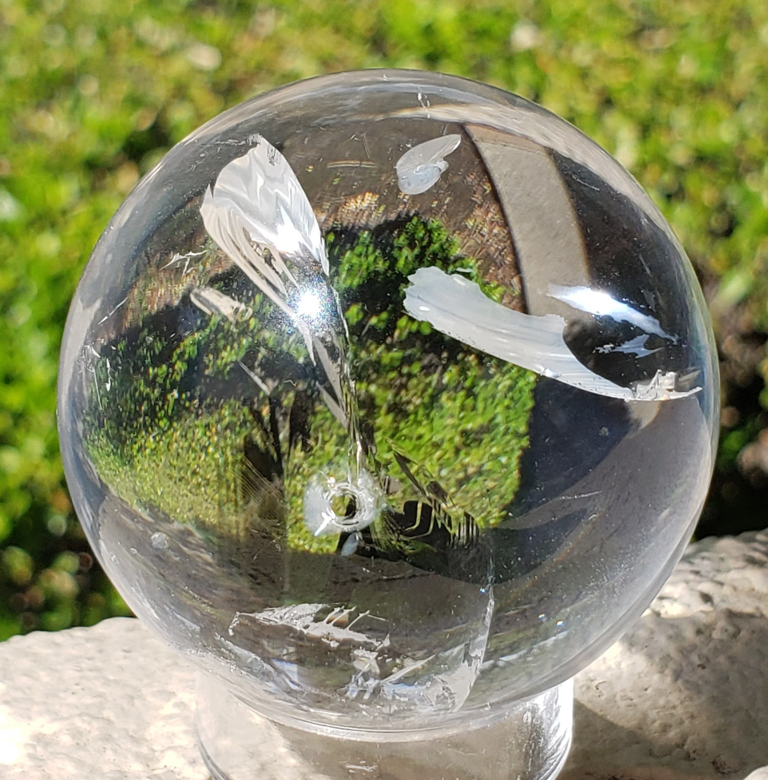 2″ Natural Brazilian Clear Crystal Quartz Sphere Orb Ball Portal Rainbow, 190g