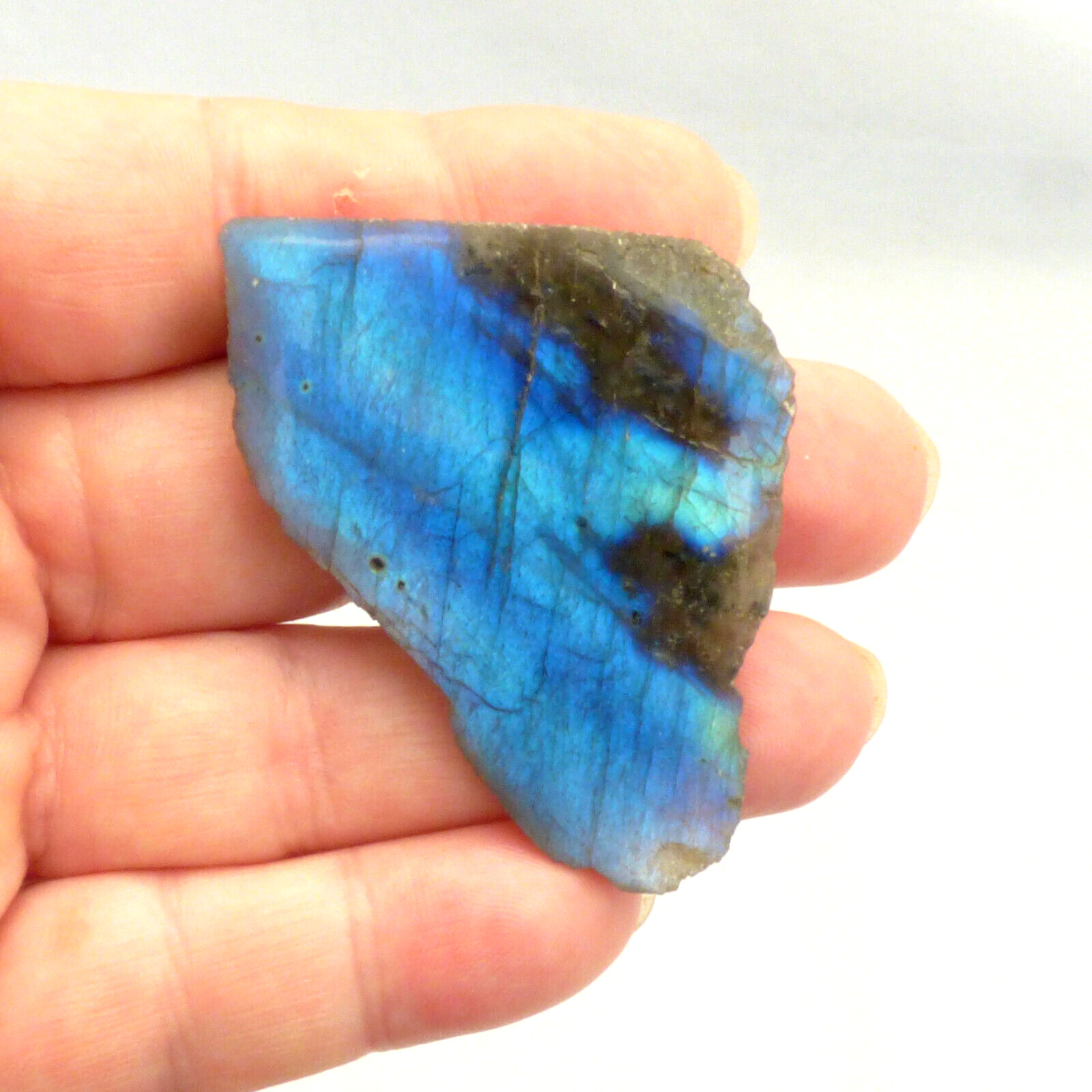 Labradorite Slice Blue Flash Iridescent Lustre Semi Polished Piece 5.5cm 40g