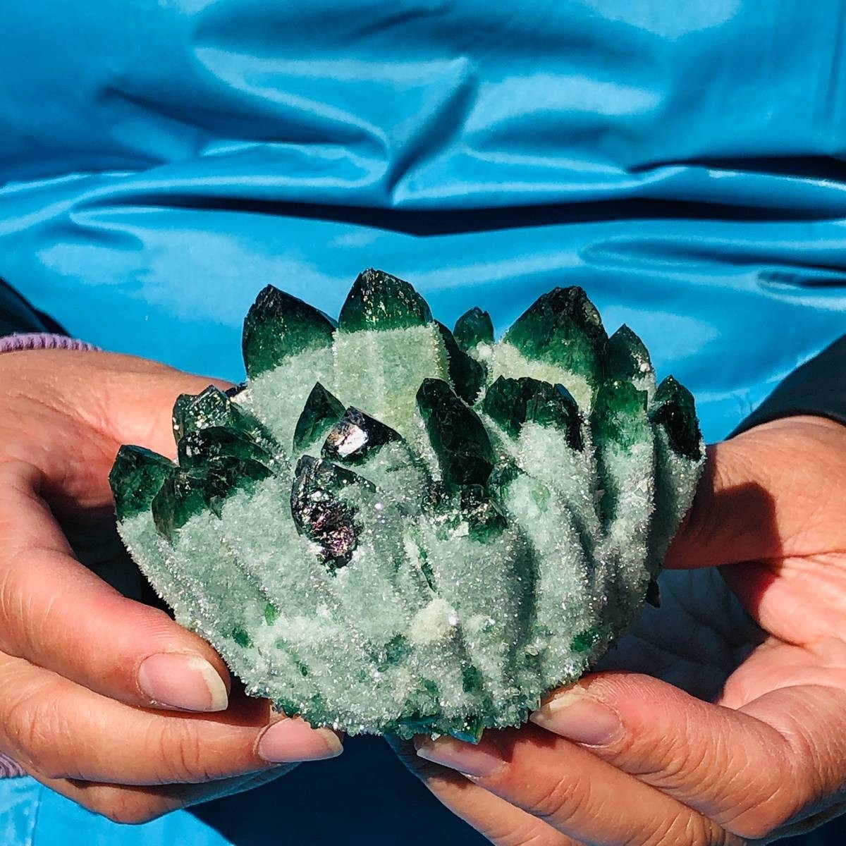 4Pcs 3.78LB New find green Phantom Quartz Crystal Cluster mineral samples heals