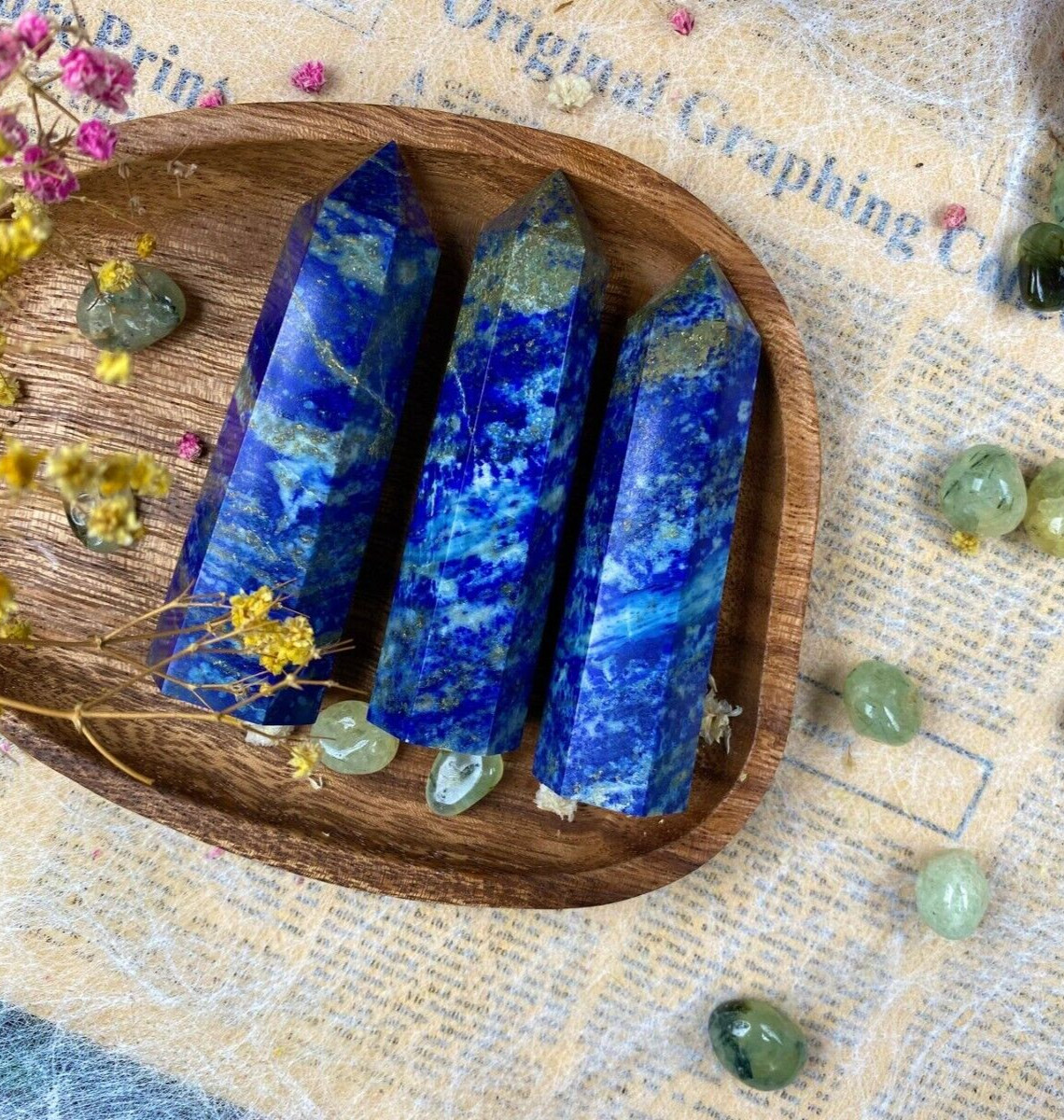 Natural Lapis Lazuli Healing Crystal Wand Obelisk Hexagonal Tower Point Ornament