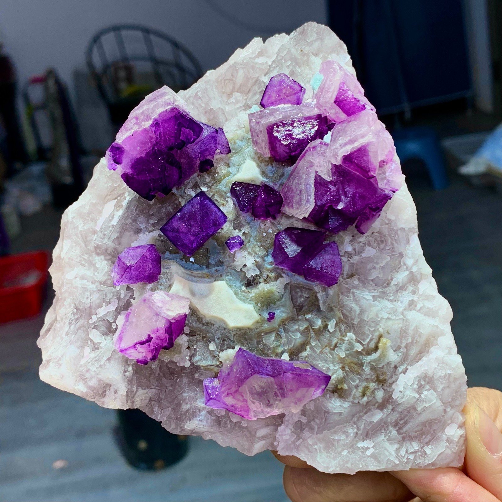 1.76LB Natural purple cubic fluorite mineral crystal sample/China