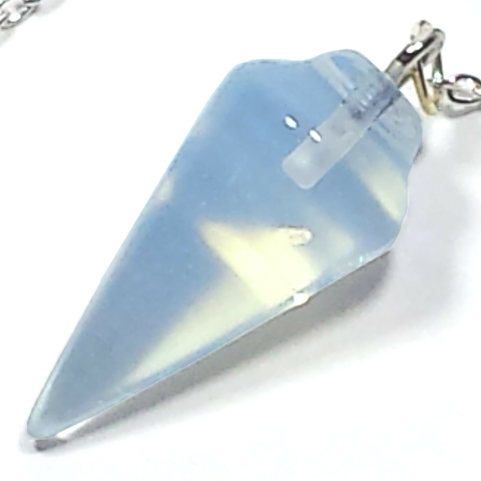 20% OFF – Sky Blue Opalized Obsidian Crystal Pendulum, Smooth Cone w/ Bead Grip
