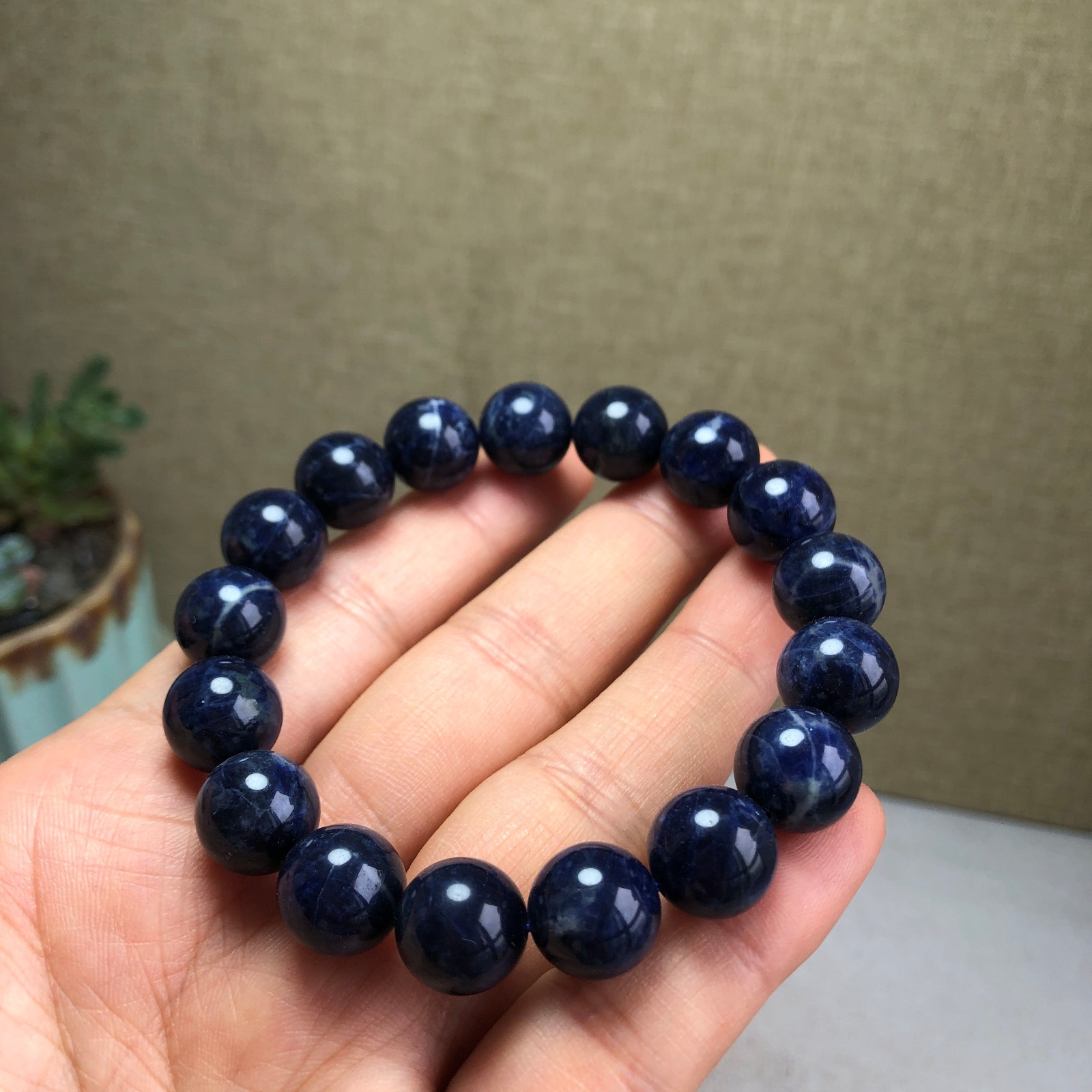 Wholesal Natural Polish Blue sodalite stone bracelets ball sphere 12mm A6164