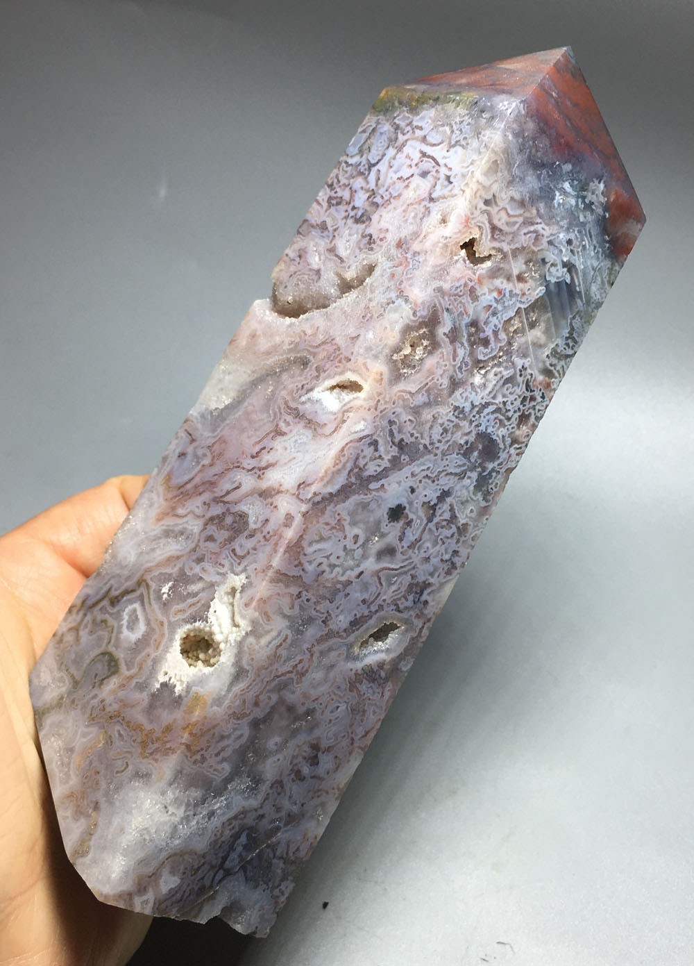731g NATURAL pink moss agate tower QUARTZ CRYSTAL point HEALING