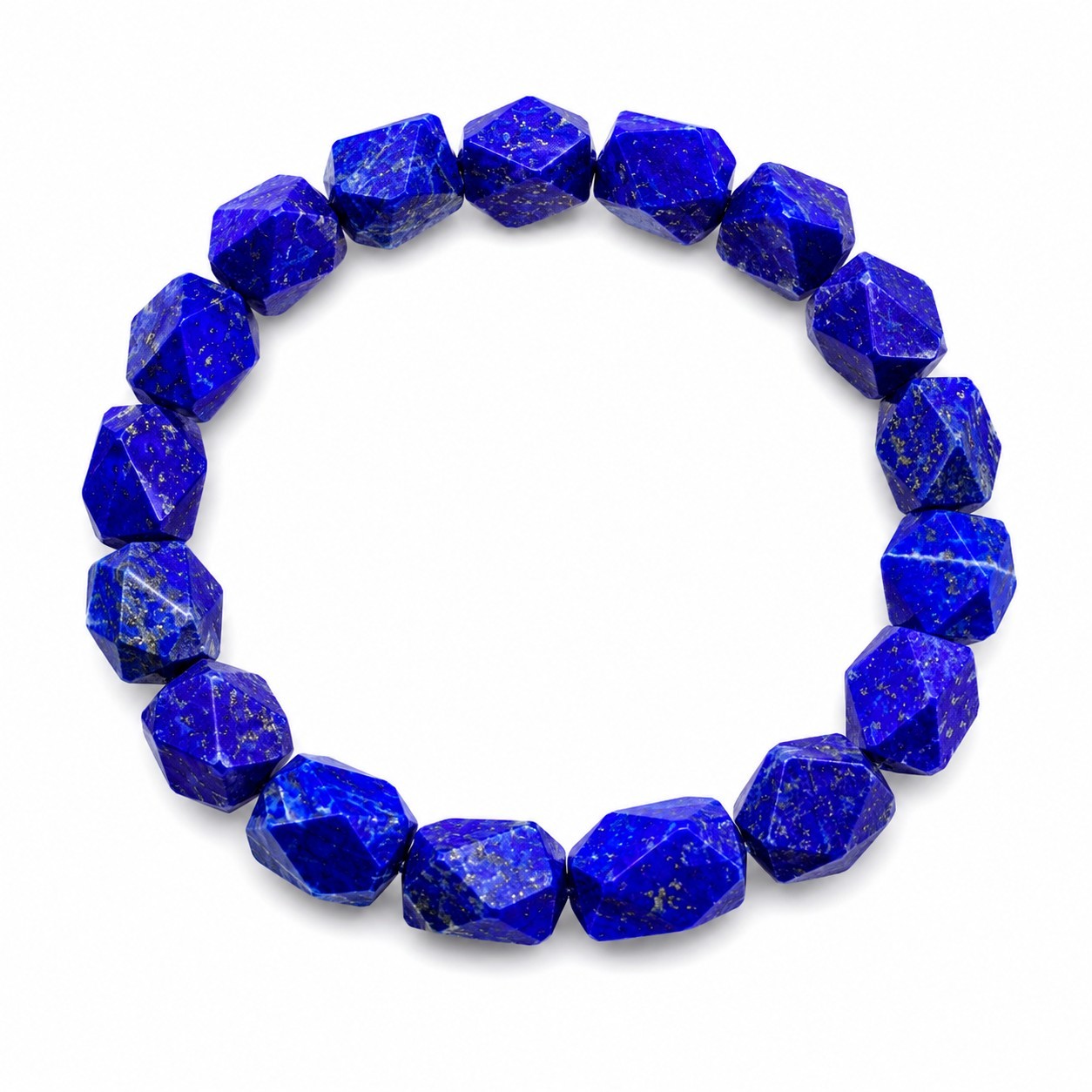 Natural Lapis Lazuli Gemstone Bracelet Faceted Elastic Beaded Jewelry AAA