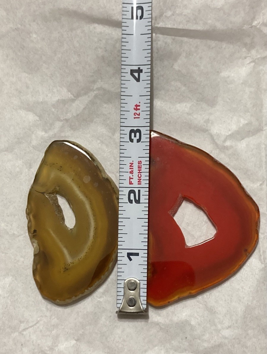 Set Of 2 Cut Red Yelw Agate Crystal Geode Druzy Slice Solar Quartz Stone 27G 26G